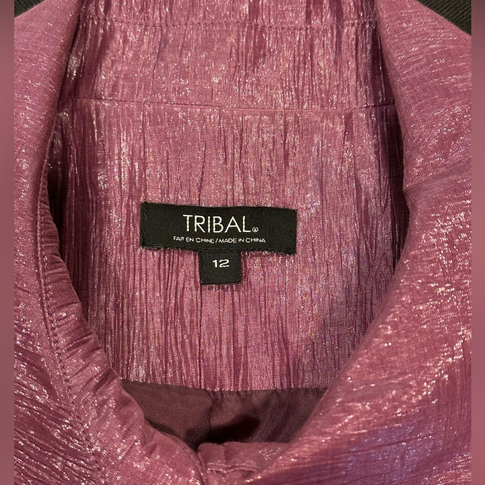 Tribal Metallic Purple Blazer Coat 3/4 Sleeve Shiny Glam Women 12 - Picture 2 of 10